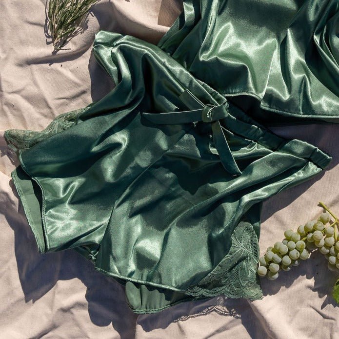 Lacy Side Satin Shorts - Sage - Mentionables
