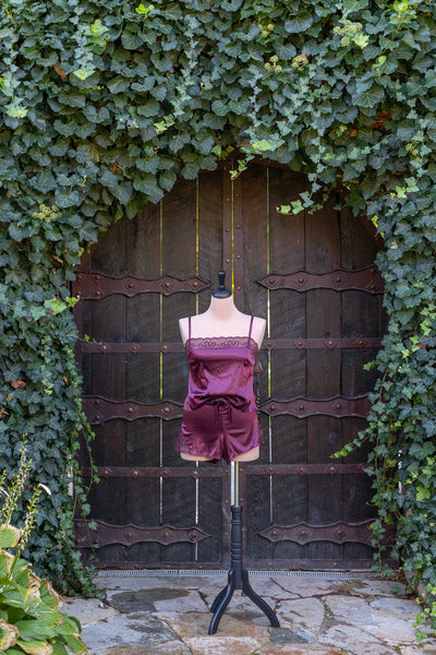 Lacy Side Satin Shorts - Wine - Mentionables