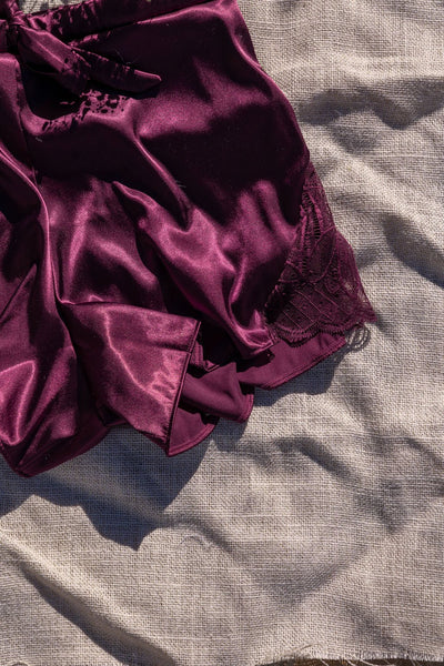 Lacy Side Satin Shorts - Wine - Mentionables