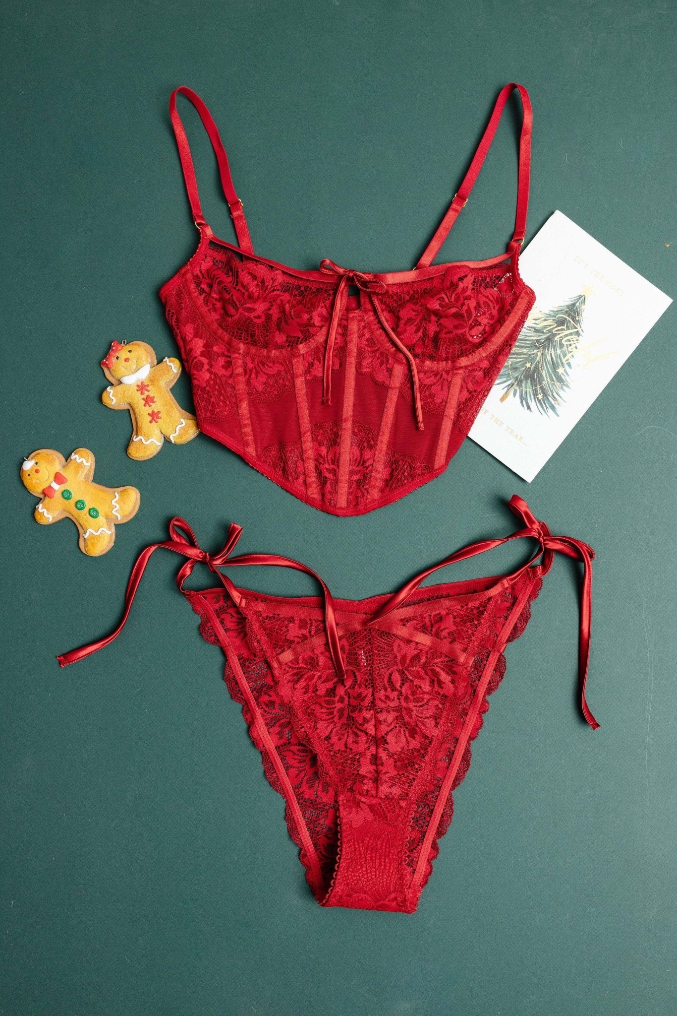 Tie Side Satin knicker/panty & Bra Set Red Burlesque