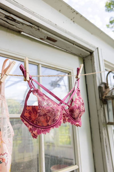 Lacy Strappy Underwire Bralette - Raspberry - Mentionables