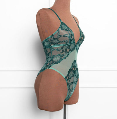Lacy V-Plunge Teddy - Garden Green - Mentionables