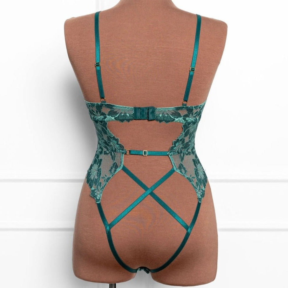 GEO LACE PLUNGE TEDDY in Teal