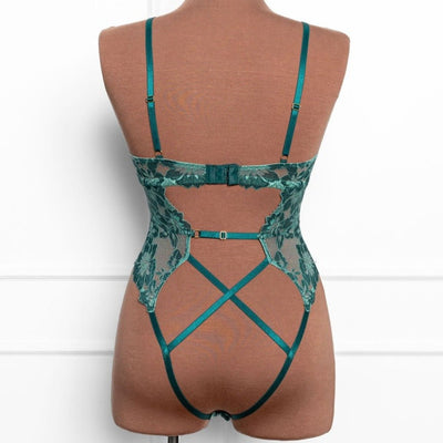 Lacy V-Plunge Teddy - Garden Green - Mentionables