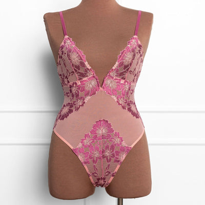 Lacy V-Plunge Teddy - Raspberry - Mentionables