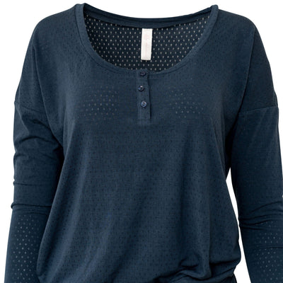 Pointelle Long Sleeve Henley - Navy - Mentionables