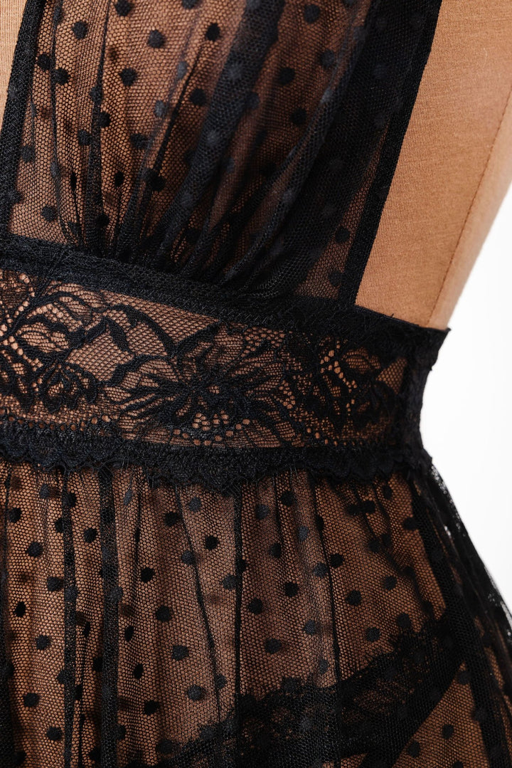 Polka Dot Mesh Babydoll - Black