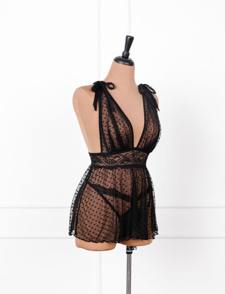 Polka Dot Mesh Babydoll - Black | Mentionables