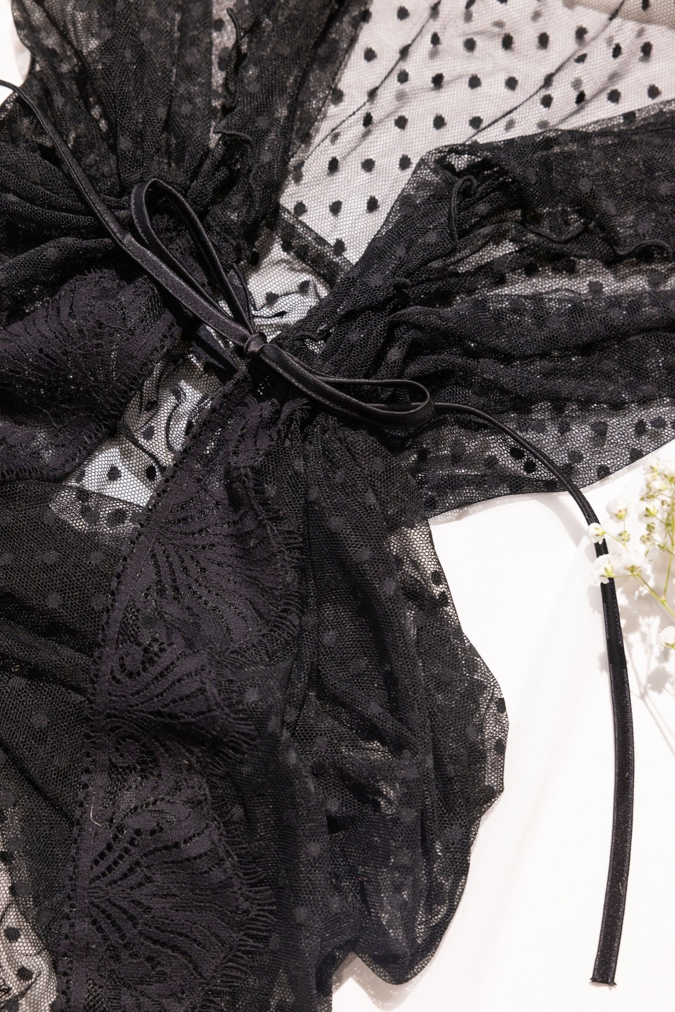 Polka Dot Mesh Robe - Black | Mentionables