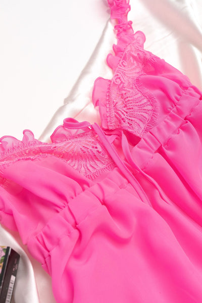 Ruffle Eyelash Lace Babydoll - Flamingo Pink - Mentionables