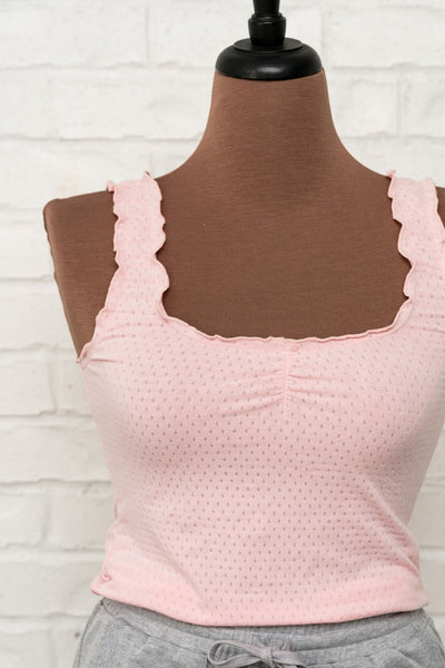 Ruffle Pointelle Tank Top - Ballet Pink - Mentionables