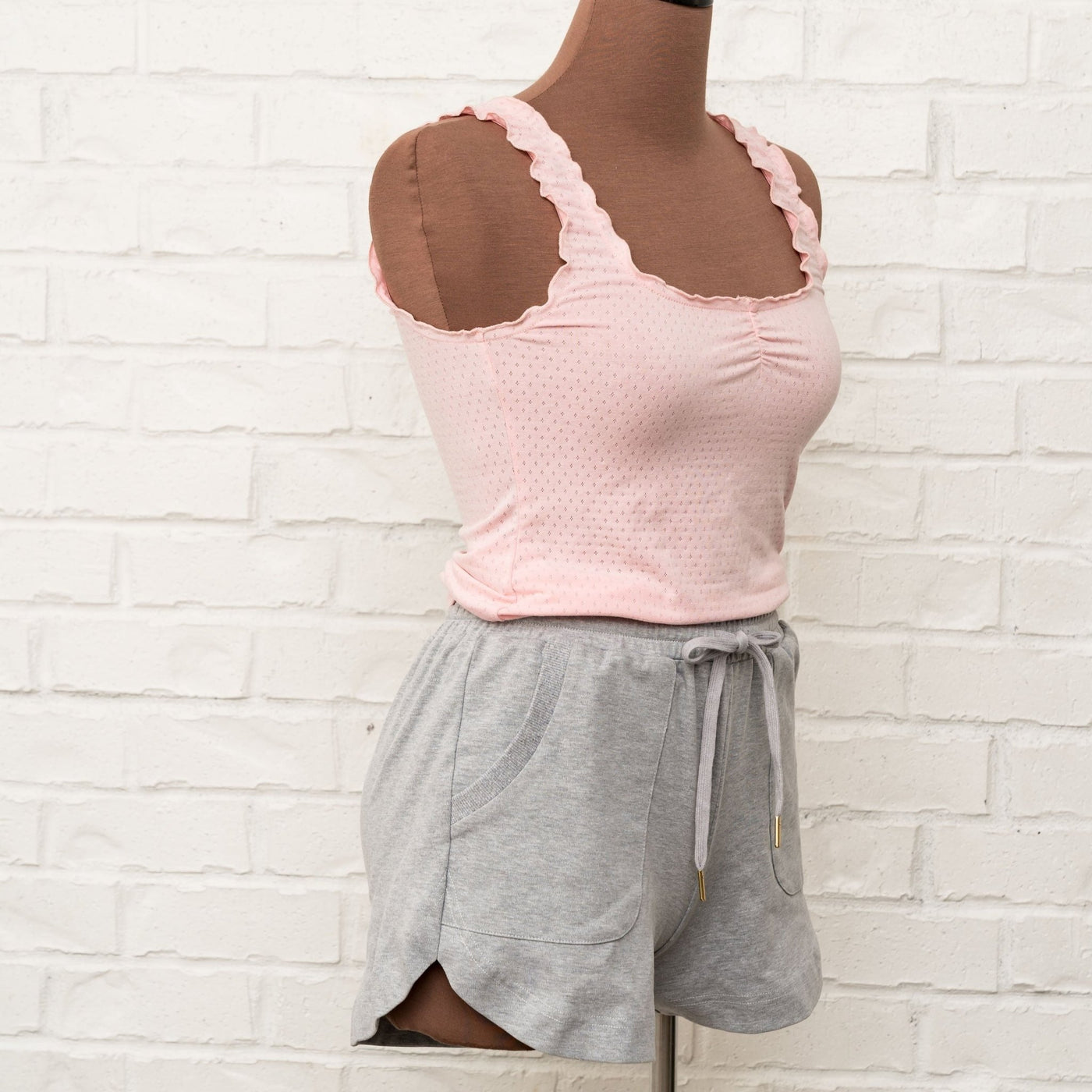 Ruffle Pointelle Tank Top - Ballet Pink - Mentionables