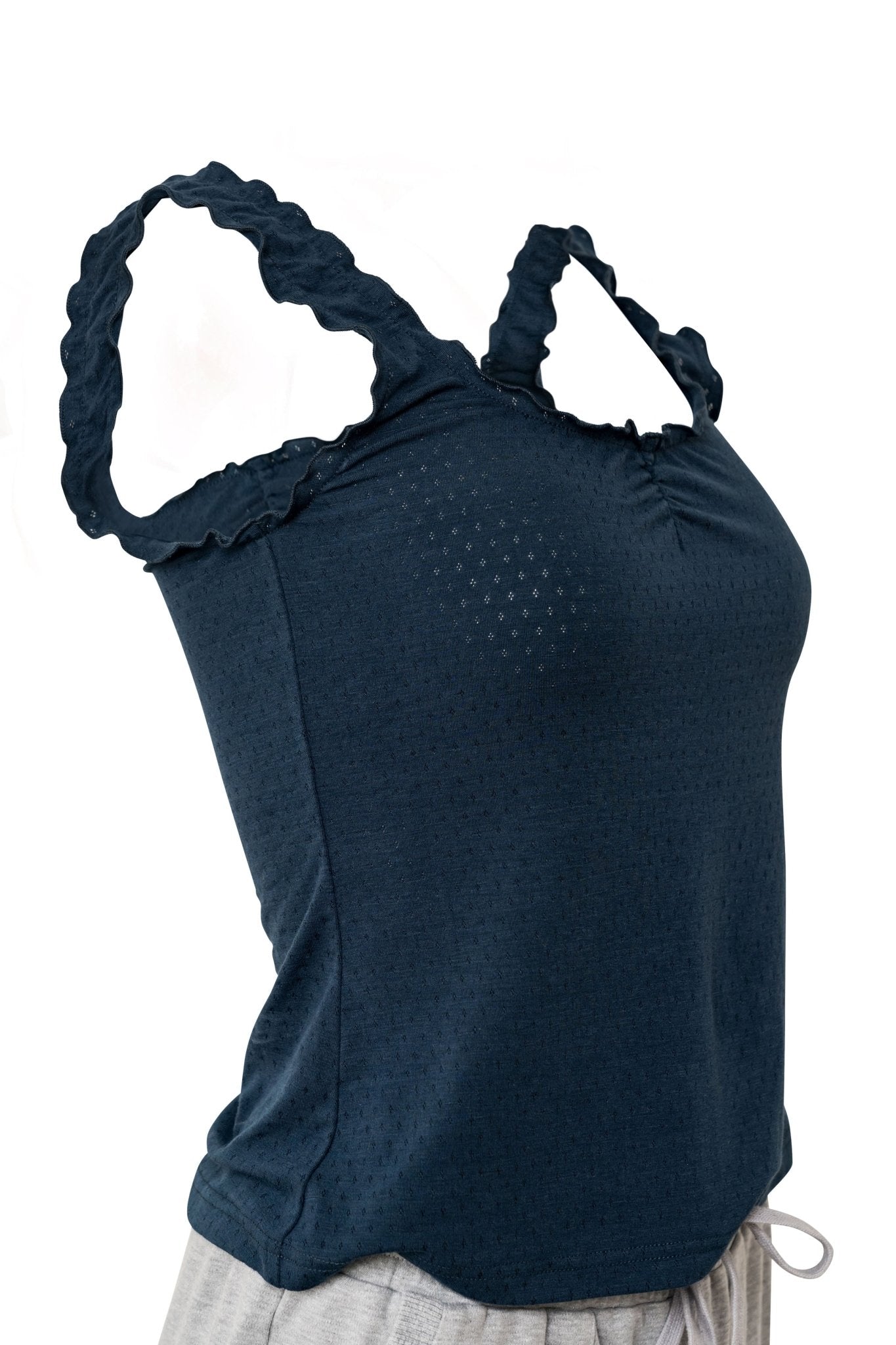 Ruffle Pointelle Tank Top - Navy - Mentionables