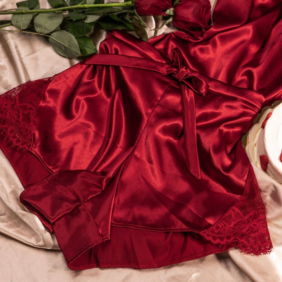 Satin & Lace Shorts - Red - Mentionables