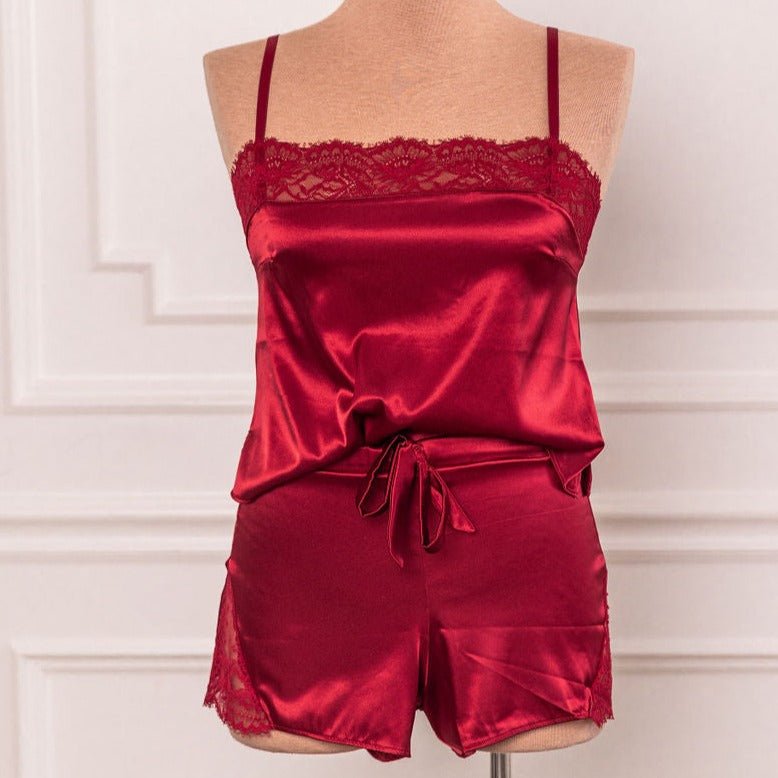 Satin & Lace Shorts - Red - Mentionables