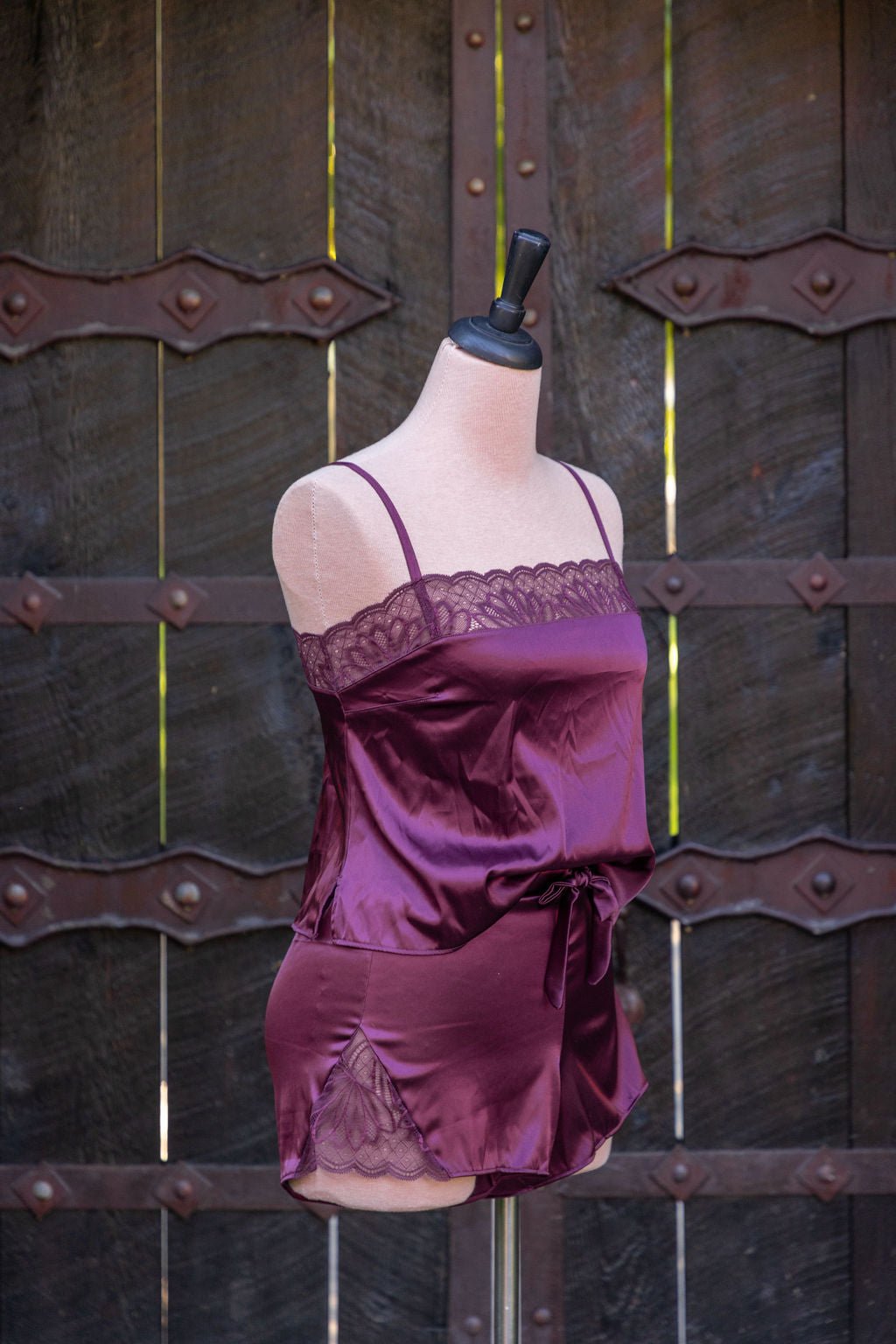 Square Neck Satin & Lace Cami - Wine - Mentionables
