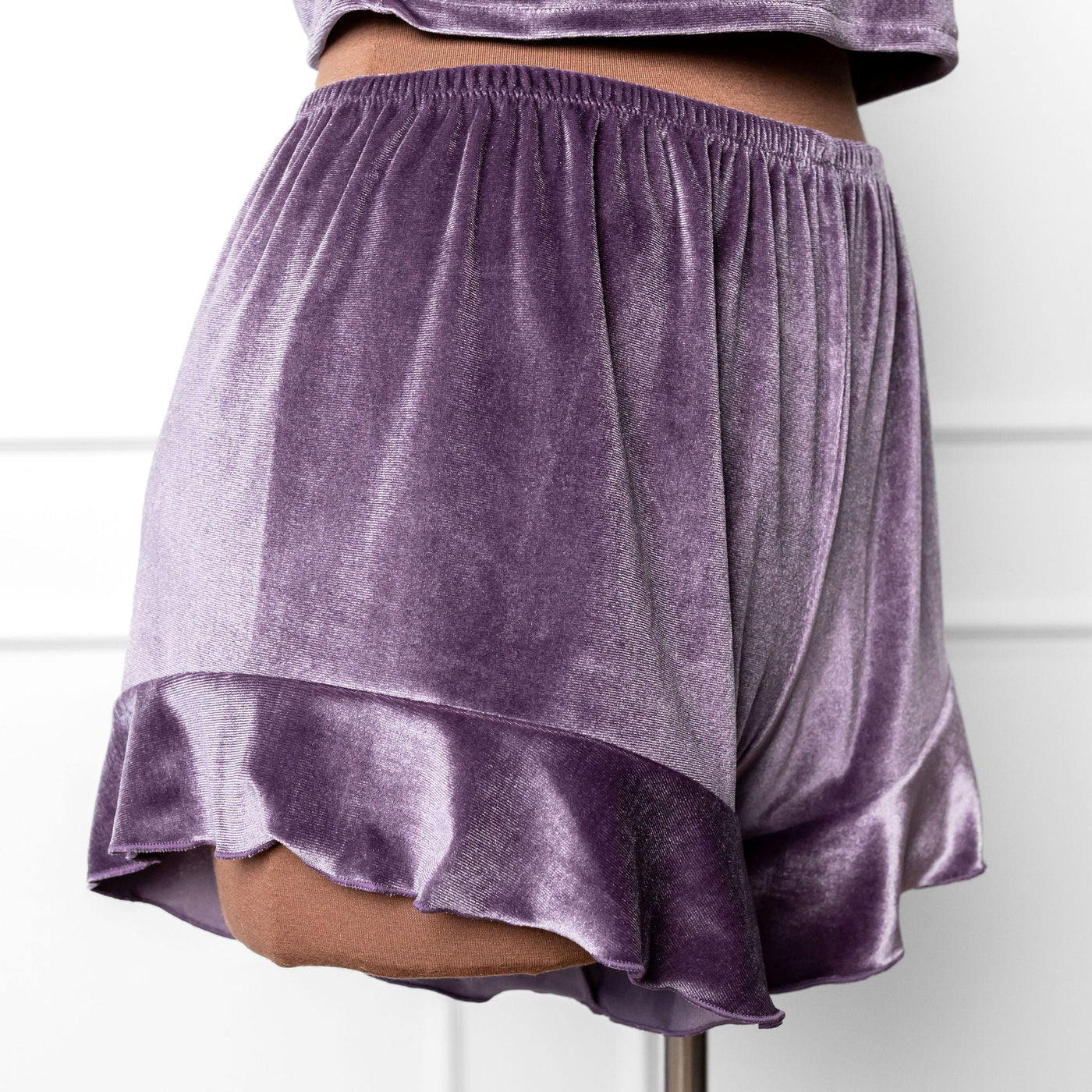 Velvet Ruffle Shorts - Lavender Haze - Mentionables